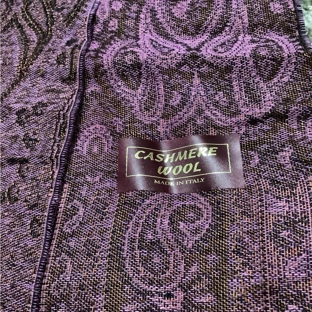 Italian Cashmere wool purple and Brown Patterned Scarf